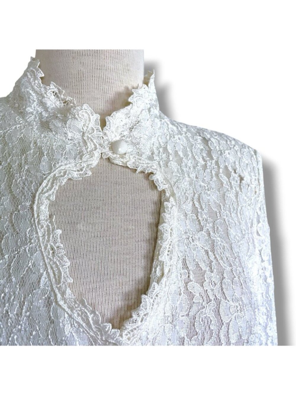 Vintage 90s Dawn Joy Midi Dress Sz Medium White Lace Sheer Prairie Whimsigoth - Picture 8 of 13